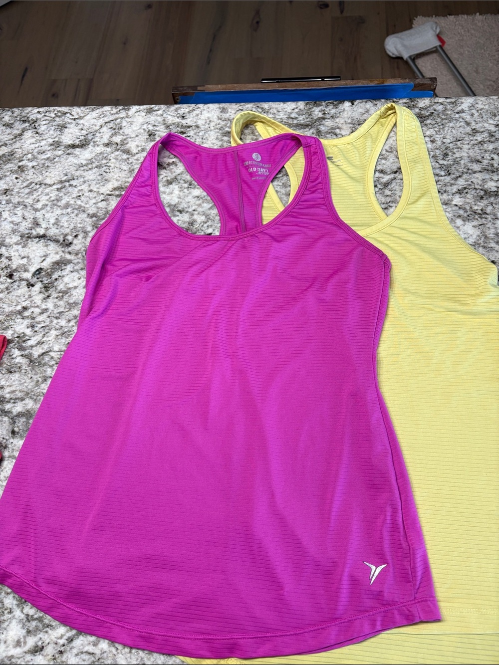 Set of Yellow & purple Racerback Tank workout Top